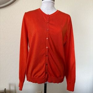 august silk Orange Button-Front Women's silk Cardigan. XL